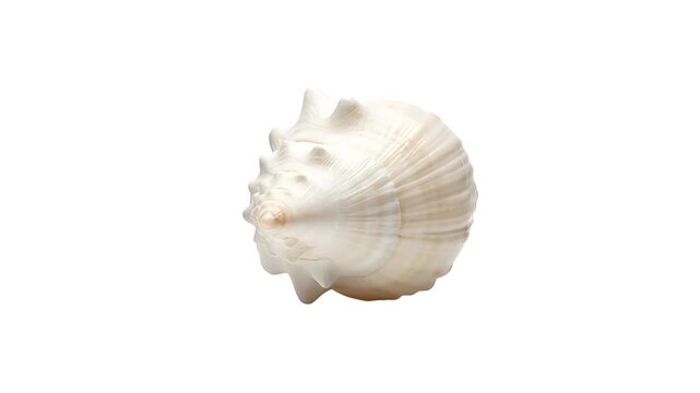 Elegant White Conch Sea Shell, Tropical Marine Specimen with Spiral Texture and Spiny Ridges