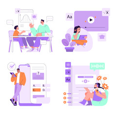 Fototapeta premium Online Learning and Quiz Interaction Vector Illustration