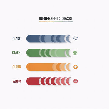 A colorful infographic chart with four sections and various shades of blue, green, orange, and red