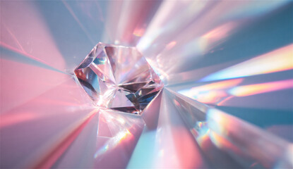 A crystal structure reflects bright light in the daytime, creating beautiful patterns on its...