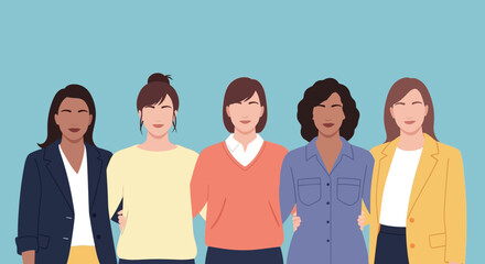 Obraz premium Diverse Professional Women Standing Together Illustration - Teamwork, Unity & Empowerment