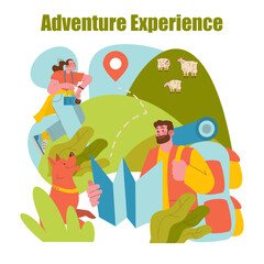 Fototapeta premium Adventurous Hiking Journey Vector Illustration