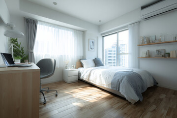 明るくシンプルな寝室