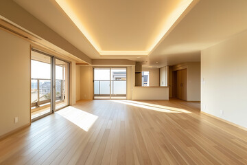 明るいリビングとキッチン