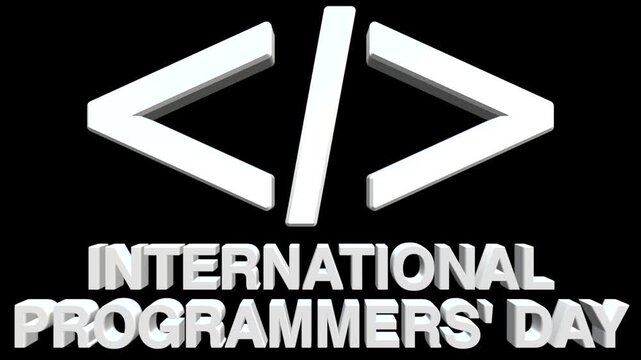 International programmers' day animation with coding bracket symbol on black background