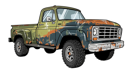 Vintage Rusty Pickup Truck Illustration