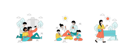Fototapeta premium Family Enjoying Outdoor Activities Vector Illustration