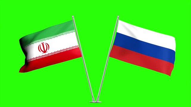 Wavy Combined Flags of IRAN and RUSSIA , Short Looping Animation of National Unity and Cultural Connection