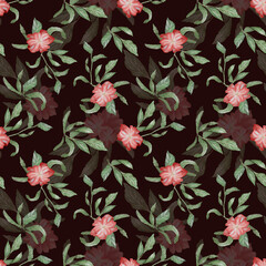 Seamless Pattern Watercolor illustration Wedding collection Flowers Hand drawn