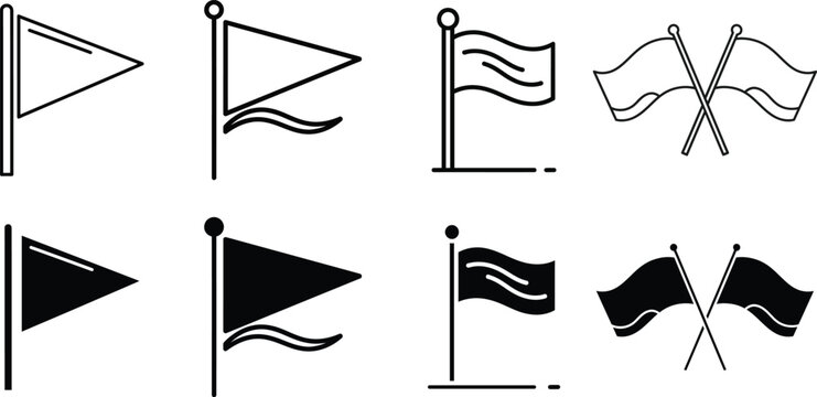 Set of nautical flag symbols in various states and orientations