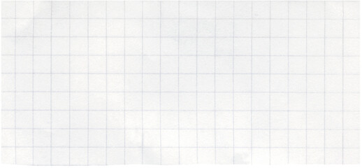 Paper scrap with check grid lines. White notebook page piece with squares texture. Checkered paper...