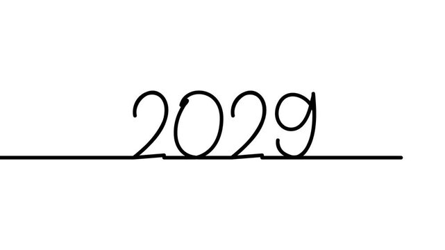 2029 new year single line animated continuous line art clip self drawing animation on background. single one line art illustration 2029 year numbers video