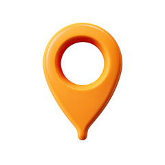 Glossy, three-dimensional rendering of an orange-colored location pin with a round hole at the top