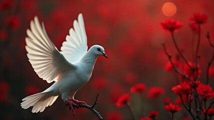 Obraz premium Dove of peace on red background