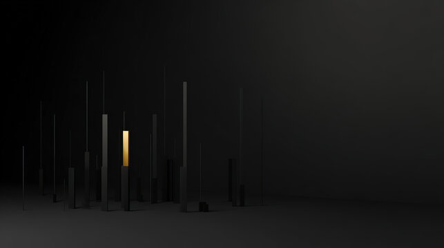 Abstract candlestick forms rise upward with a single golden highlight, capturing market structure and breakout momentum in a clean and editorial financial style