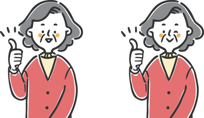グッドサインをするシニア女性　上半身　ベクター