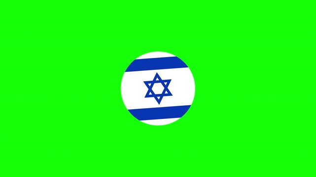  Israel Flag Circular Icon Animation on Green Screen Chroma Key Background