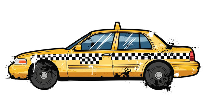 Yellow Taxi Cab Grungy Illustration