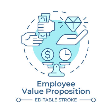 Employee value proposition soft blue concept icon. Vacancy benefits. Employer branding component. Round shape line illustration. Abstract idea. Graphic design. Easy to use in promotional material