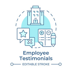 Obraz premium Employee testimonials soft blue concept icon. Experience. Employer branding content and channels. Round shape line illustration. Abstract idea. Graphic design. Easy to use in promotional material