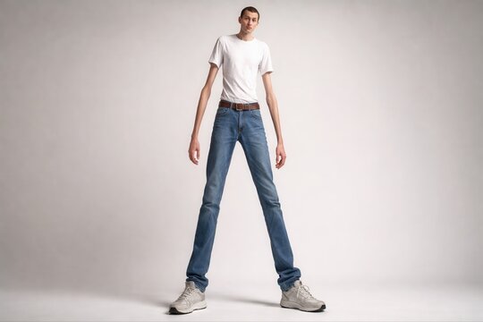 Tall young man standing appearing thin and slender