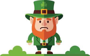 St. Patricks Day Leprechaun Character with Red Beard and Green Hat Vector Illustration for Irish Holiday Greeting Cards, Seasonal Promotions, and Festive Digital Media Designs