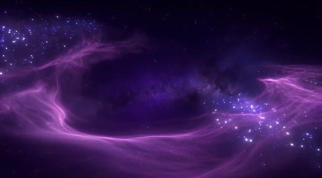 Cosmic purple nebulae with sparkling star clusters and deep space