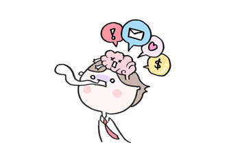 Fototapeta premium Exhausted person with short-circuited brain due to information overload, brain fatigue concept