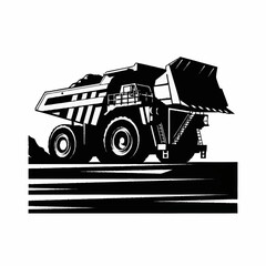 Heavy-duty mining dump truck in black and white illustration. © Agus
