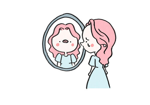 Crying woman looking in the mirror seeing an ugly reflection, body dysmorphic disorder concept