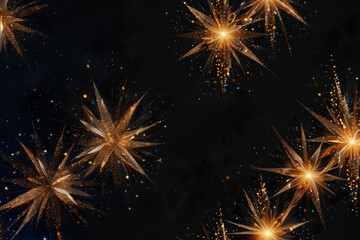Fototapeta premium Golden bright glimmering Christmas stars abstract decorative background