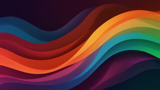Colorful abstract flowing wave shapes with a layered 3D effect on a dark background.
