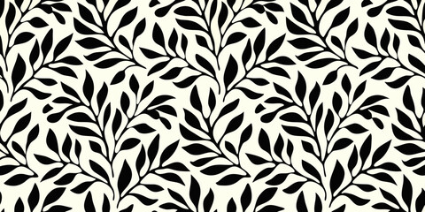 Elegant black and white botanical pattern with flowing leaf shapes © Sourav