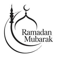 Obraz premium Elegant Ramadan Mubarak mosque silhouette with crescent moon Islamic calligraphy design