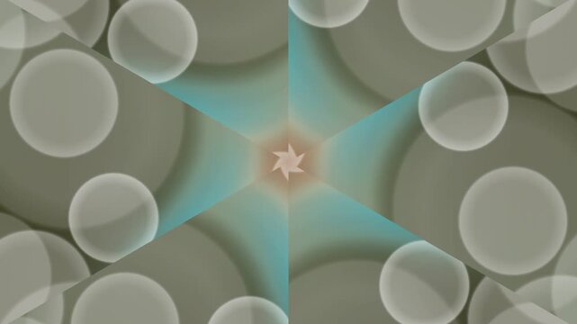 A geometric abstract artwork with overlapping circles and triangles