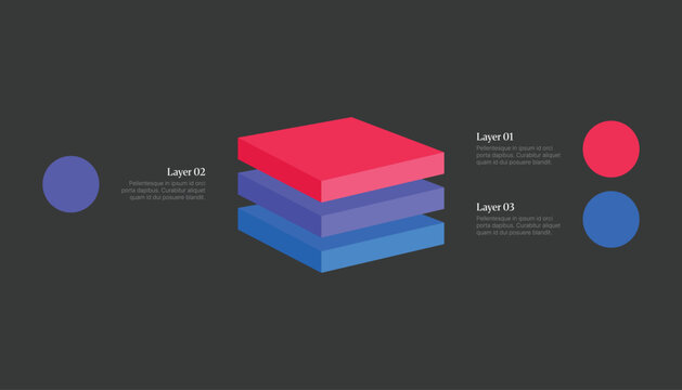 3D Stacked Block Infographic Template With Three Color Layers
