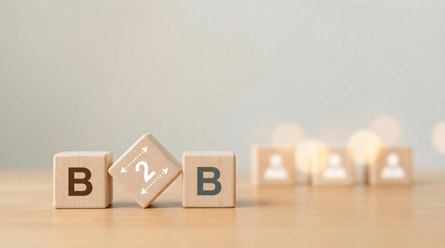 b to b business concept with wooden blocks and people icons
