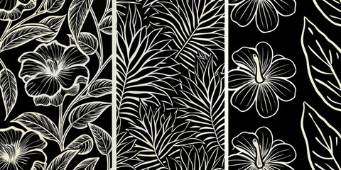 Elegant botanical illustration featuring tropical flowers and palm leaves © Sourav