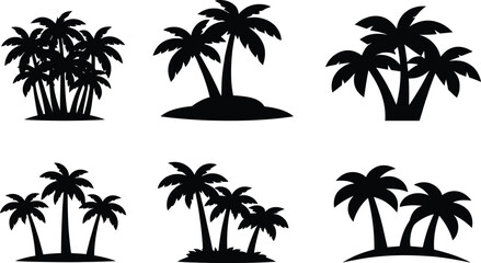 Fototapeta premium Black silhouettes of palm trees on white background tropical 1