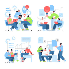 Fototapeta premium Team Meeting with Innovative Ideas Vector Illustration