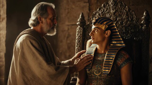 Patriarch Jacob blessing the Pharaoh of Egypt. Biblical encounter between the Hebrew leader and the Egyptian king. Old Testament history concept