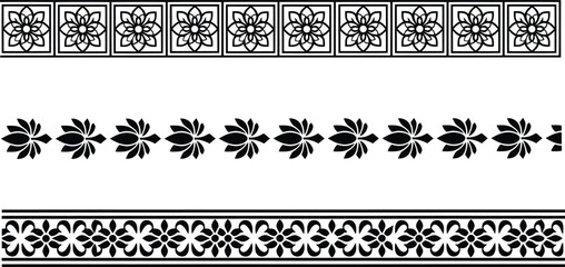 Decorative floral border pattern set, intricate traditional oriental design elements, seamless geometric flower motifs for fabric or print. © Munna_SH