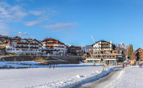 Winter panorama of Seefeld village at sunset in in the Tyrolean Alps, Austria
