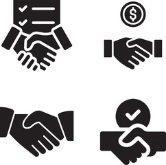 Obraz premium Business Partnership Handshake Icons Set - Professional Agreement and Successful Deal Symbols.