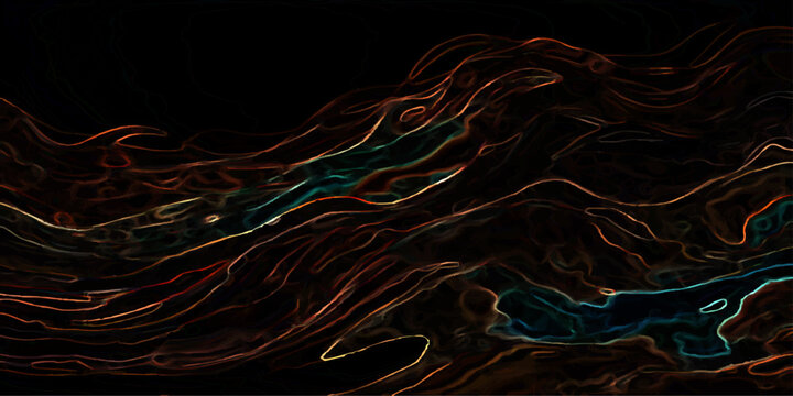 Vector abstract artistic representation of earth's topography rendered with vibrant, swirling strokes, evoking the planet's dynamic geological formations.