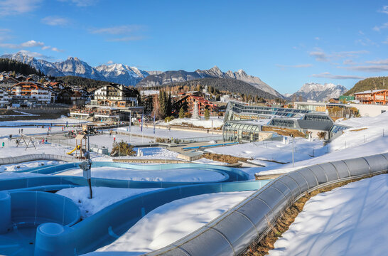 Winter panorama of Seefeld village at sunset in in the Tyrolean Alps, Austria