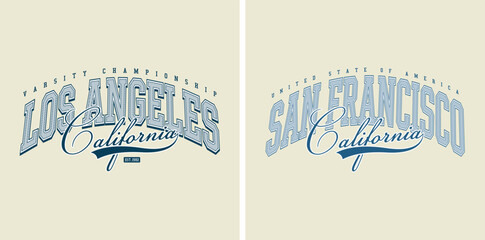 Los Angeles and San Fran Francisco California curve varsity script retro vintage sport USA Trending American Graphic Tee t-shirt logo slogan graphic artwork typography vector design © MD MAIDUL ISLAM