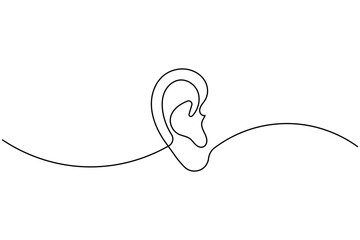 Obraz premium Human ear single line art illustration isolated on white background for health and sound