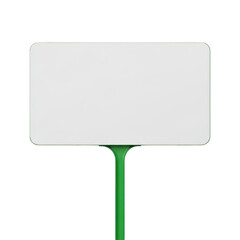 Blank white sign on a green stand isolated on transparent background