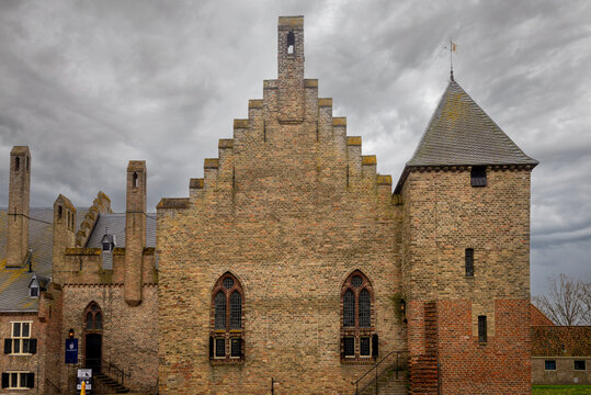 Stepped Gable and Gothic Windows of Radboud Castle in Medemblik, Netherlands
